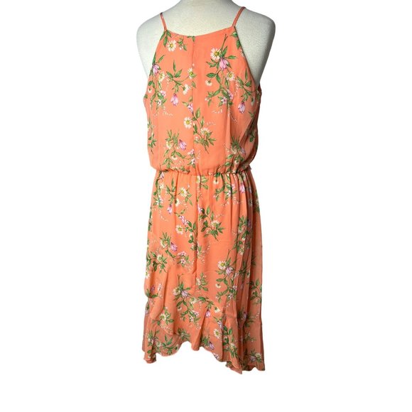 Stella & Julie Dress Orange Floral size 12 asymmetric hem lined sleeveless - Picture 5 of 12